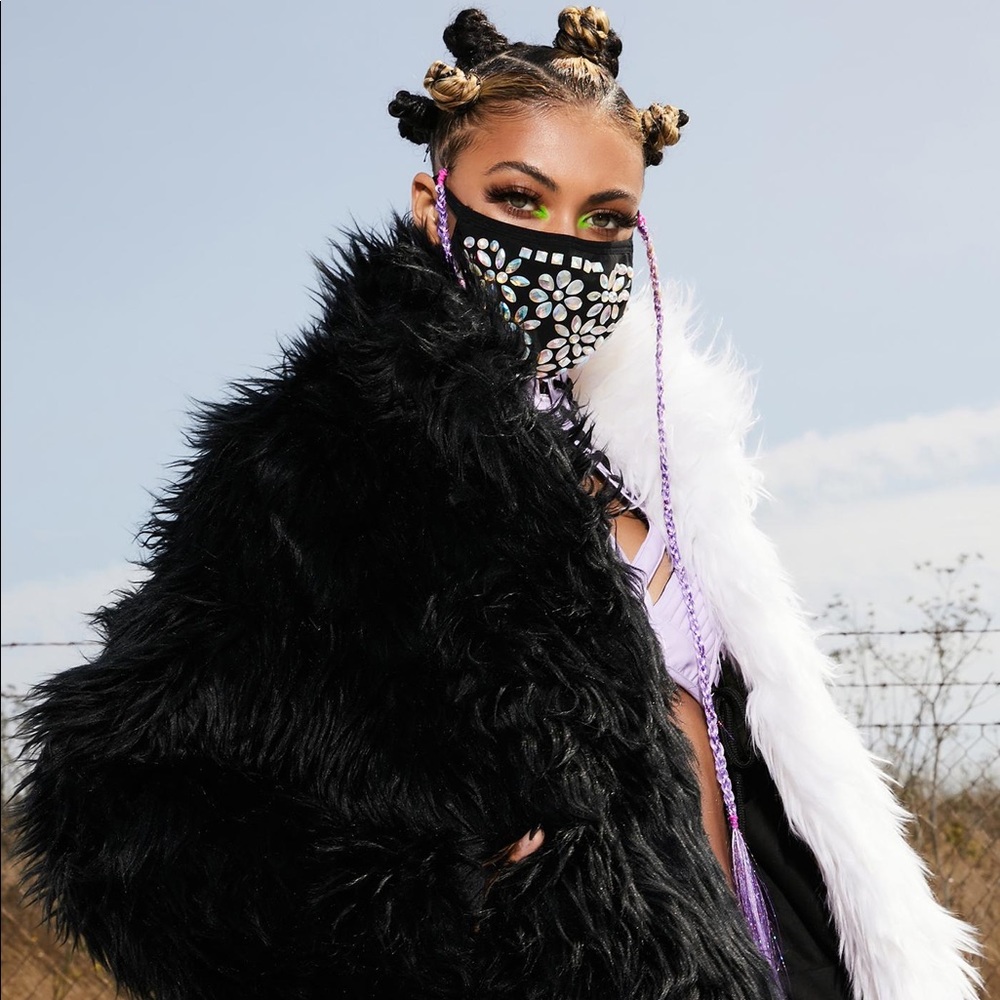 Black and white faux fur coat
